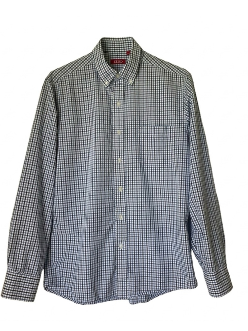IZOD Checkered Button Down Collared Shirt, Men’s M, Blue White